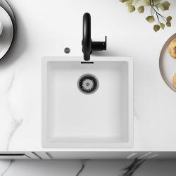 Ausmann Fibre bela pomivalna korita 40x40cm podgradnja, nadgradnja in ravna vgradnja z avtomatskim črnim kovinskim zamaškom 1208971895