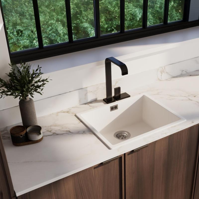 Ausmann Fiber bela umivalnik 50x40cm vgradnja, nadgradnja in ravna vgradnja z avtomatskim nerjavečim čepom 1208971898