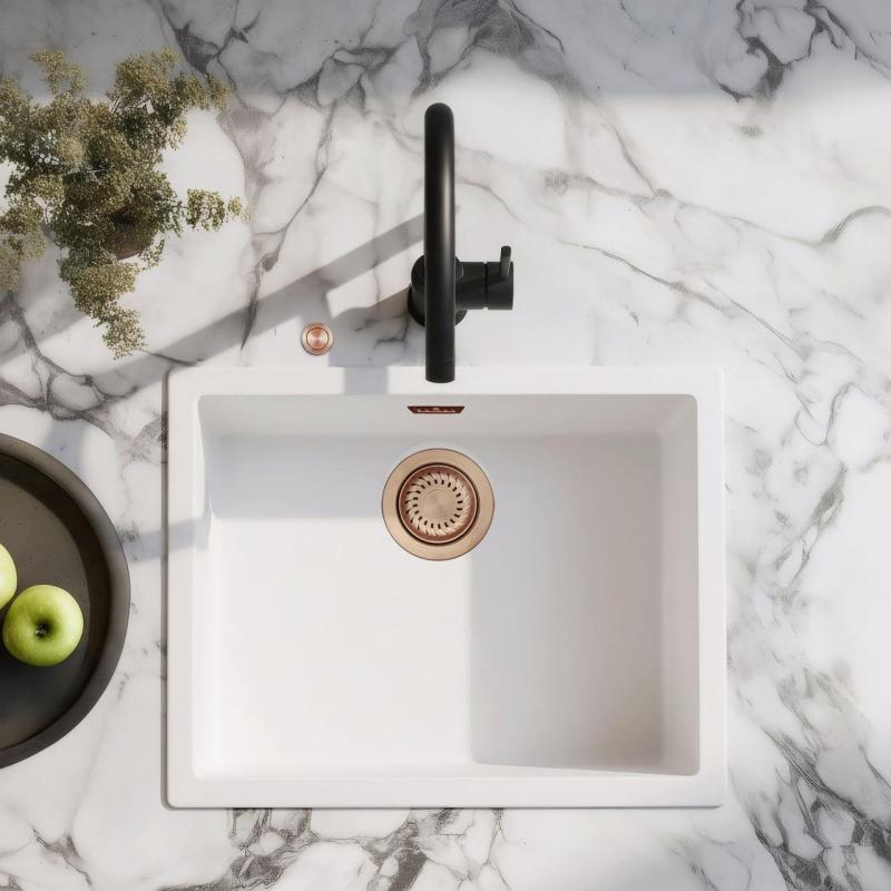 Ausmann Fiber bela pomivalna korita 50x40cm za podpultno, nadpultno in vgradnjo s samodejnim bakrenim zamaškom 1208971900