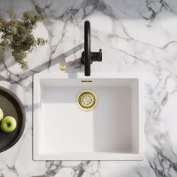 Ausmann Fiber bela umivalnik 50x40cm za vgradnjo, nadgradnjo in ravno vgradnjo z avtomatskim zlatim čepom 1208971901