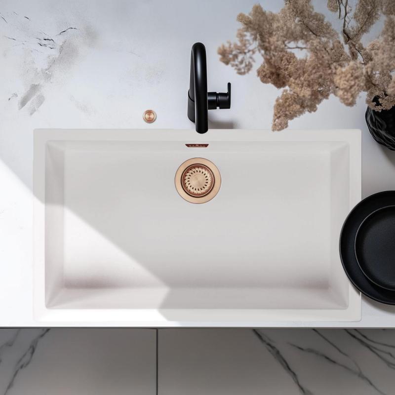 Ausmann Fiber bela velika umivalna korita 70x40cm podgradnja, nadgradnja in ravna vgradnja z avtomatskim bakrenim čepom 1208971906