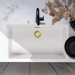 Ausmann Fiber bela velika pomivalna korita 70x40cm podgradnja, nadgradnja in ravna vgradnja z avtomatskim zlatim čepom 1208971907