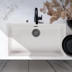 Ausmann Fiber bela velika pomivalna korita 70x40cm za vgradnjo, nadgradnjo in ravno vgradnjo z avtomatskim zamaškom iz topniške kovine 1208971908