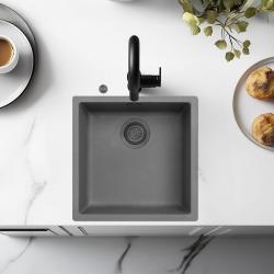 Ausmann Fibre betonsko sivo pomivalno korito 40x40cm za vgradnjo, nadgradnjo in ravno vgradnjo z avtomatskim čepom iz sive kovine 1208971914