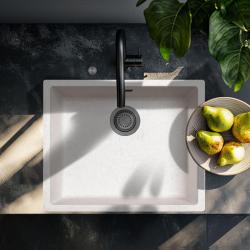 Ausmann Fibre bela peskalna pomivalna korita 50x40cm podgradna, nadgradna in ravno vgrajena z avtomatskim čepom iz sive kovine 1208971934