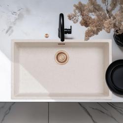 Ausmann Fibre bela pesek velika pomivalna korita 70x40cm podgradnja, nadgradnja in vgradnja s samodejnim bakrenim zamaškom 1208971937