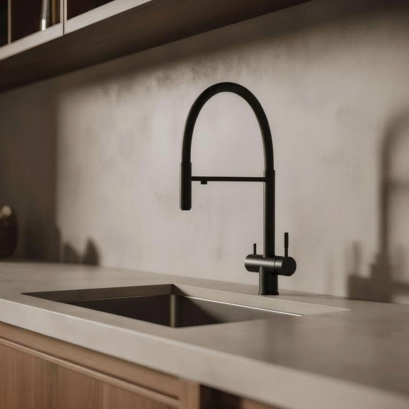 Pure.Sink Elite Steel Flex 3-smer Mat črni kuhinjski pipo s prilagodljivim izlivom in filtrirano vodo PS8110-10