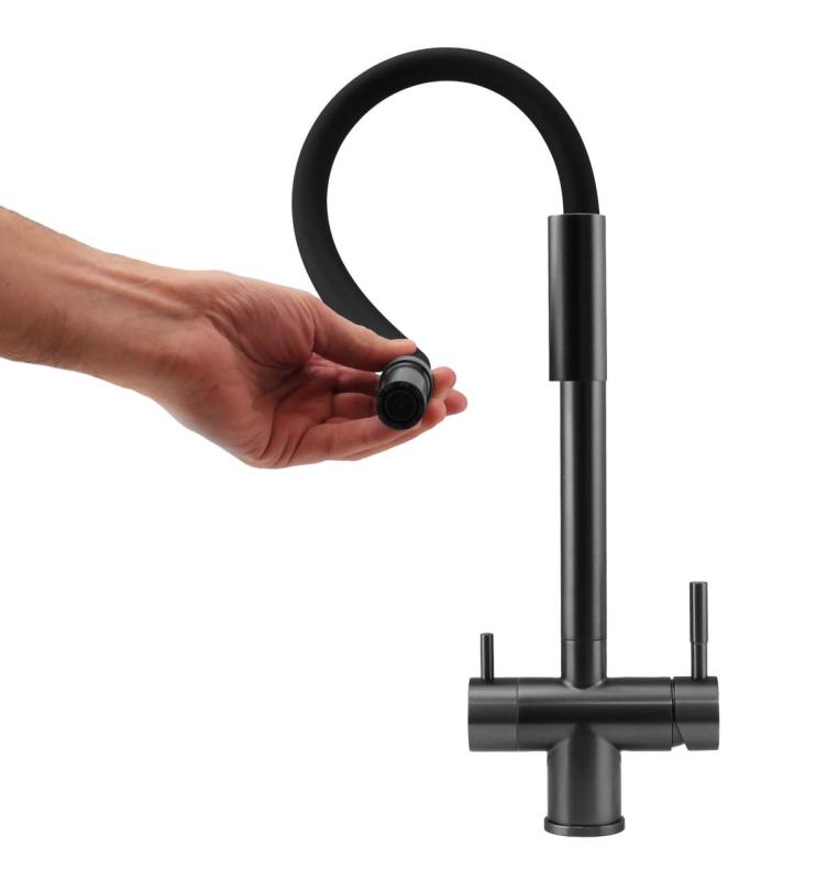 Pure.Sink Elite Steel Flex 3-smerna PVD pištola kovinska kuhinjska pipa z gibljivim iztokom in filtrirano vodo PS8110-61