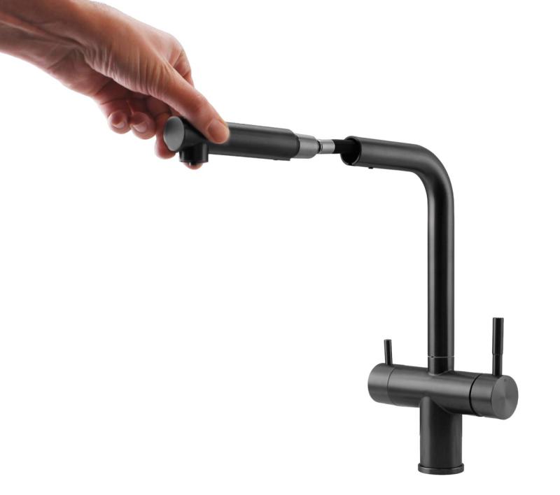 Pure.Sink Elite Steel Clear-S PVD gun metal 3-smerna kuhinjska pipa s prilagodljivim izlivom in filtrirano vodo PS8120-61