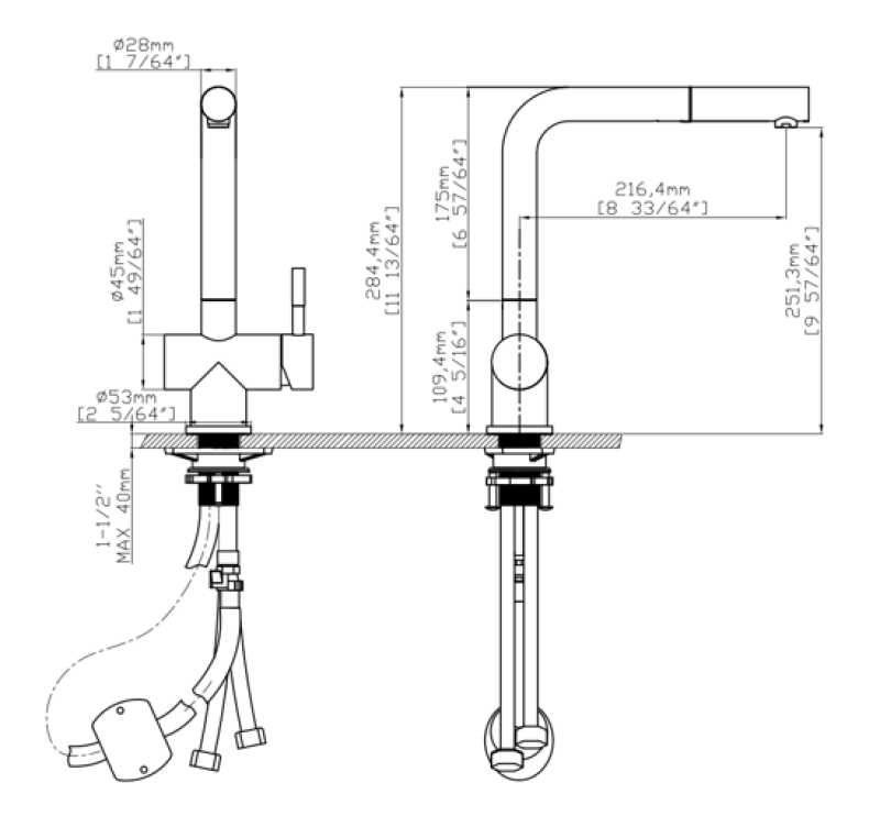 Pure.Sink Elite Steel Pulse-S kuhinjska pipa PVD bakra z izvlečnim izlivom in brizgalno funkcijo PS8500-62
