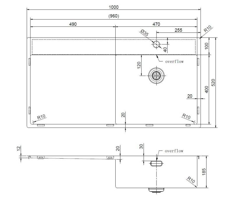 Pure.Sink Exclusivo Nerjaveče jeklo pomivalno korito z odkapnim delom 100x52 cm Tapwing desno PEX47100RT-02