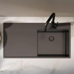 Pure.Sink Exclusivo Gun metal pomivalno korito z odkapnim delom 100x52 cm Tapwing desno PEX47100RT-61