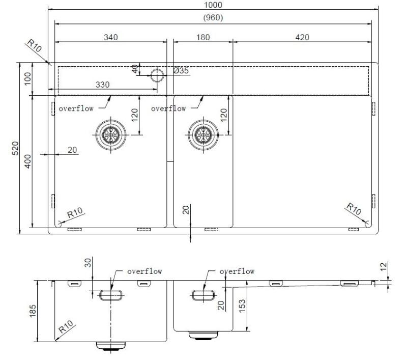 Pure.Sink Exclusivo Zlata 1,5  pomivalna korita z odkapnim delom 100x52 cm Tapwing levo PEX3418100LT-60