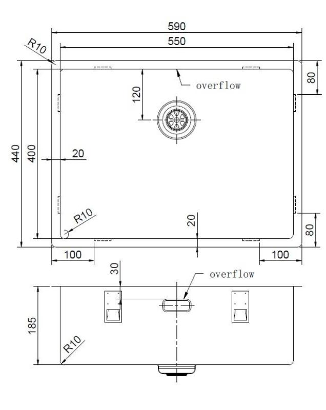 Pure.Sink Exclusivo Gun metal pomivalno korito 55x40 cm, 10 mm radius, podgradnja, vgradnja in nadgradnja PEX5540-61