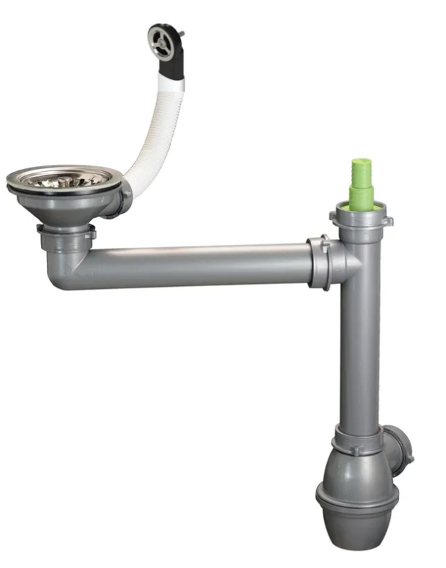 Ausmann Odtočni komplet iz nerjavečega jekla z okroglim prelivom, vključno s sifonom za enojni pomivalni korit 1208972186