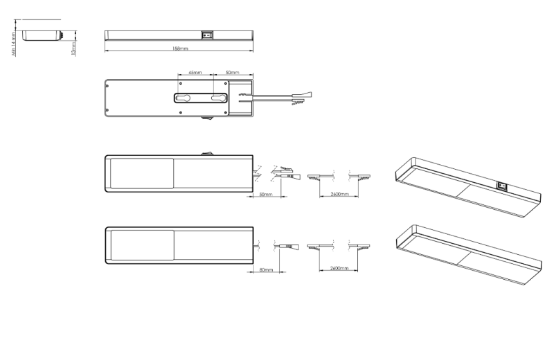 Indux Nivo kuhinja LED Spot 3 W s centralnim stikalom Alu-look 1208972333