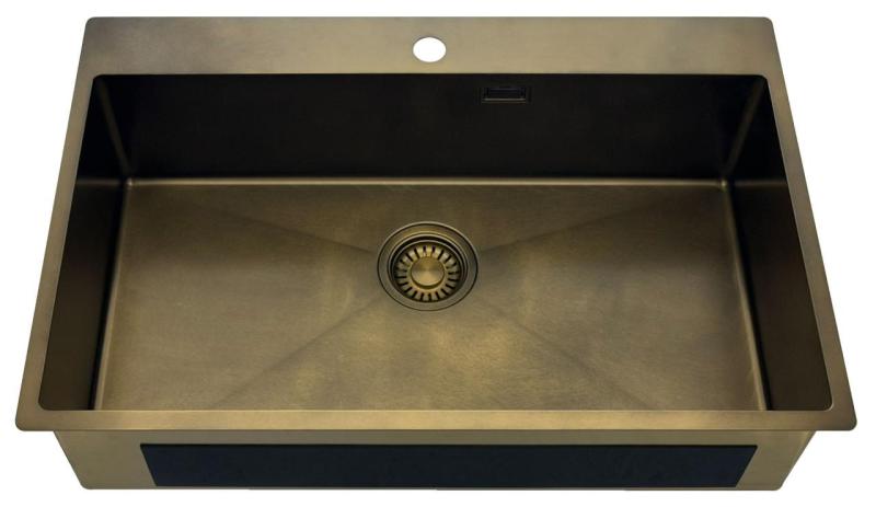 Pure.Sink Luxion Velika PVD antik bronasta pomivalna korita 78x50 cm Tapwing z odprtino za pipo in spodnjim predalom PLX7850T-64