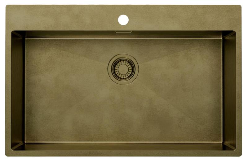 Pure.Sink Luxion Velika PVD antik bronasta pomivalna korita 78x50 cm Tapwing z odprtino za pipo in spodnjim predalom PLX7850T-64