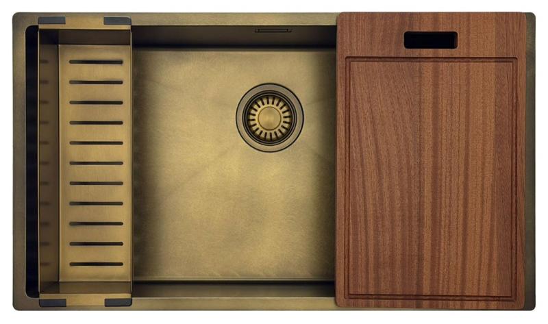 Pure.Sink Luxion Velika PVD antik bronasta pomivalna korita 74x40 cm za vgradnjo pod pult, vgradnjo v pult in vgradnjo na pult z dnom PLX7440-64