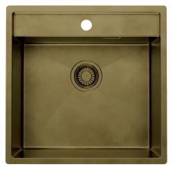 Pure.Sink Luxion PVD Antique Bronzen pomivalno korito 51x50 cm Tapwing z odprtino za pipo in spodnjim predalom PLX5150T-64
