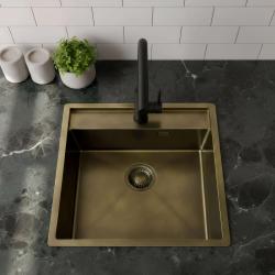 Pure.Sink Luxion PVD Antique Bronzen pomivalno korito 51x50 cm Tapwing z odprtino za pipo in spodnjim predalom PLX5150T-64