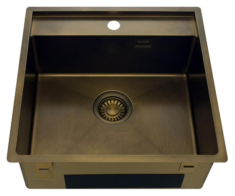Pure.Sink Luxion PVD Antique Bronzen pomivalno korito 51x50 cm Tapwing z odprtino za pipo in spodnjim predalom PLX5150T-64