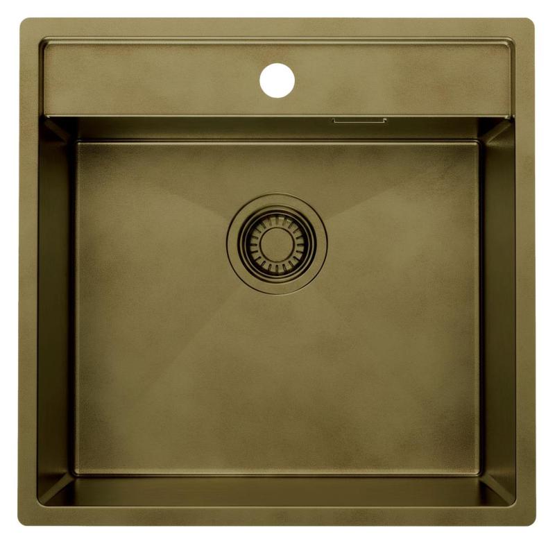 Pure.Sink Luxion PVD Antique Bronzen pomivalno korito 51x50 cm Tapwing z odprtino za pipo in spodnjim predalom PLX5150T-64