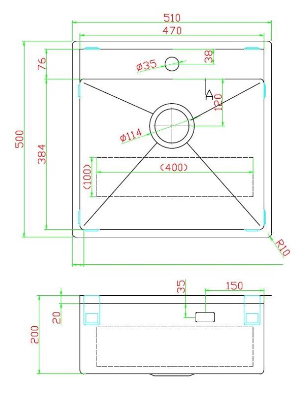 Pure.Sink Luxion PVD Antique Bronzen pomivalno korito 51x50 cm Tapwing z odprtino za pipo in spodnjim predalom PLX5150T-64