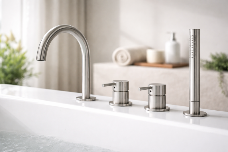 MURO TUA Vgradna mešalna baterija za kopalno kad z okroglim izlivom in izvlečno ročno tuš glavo, krom 1208972441